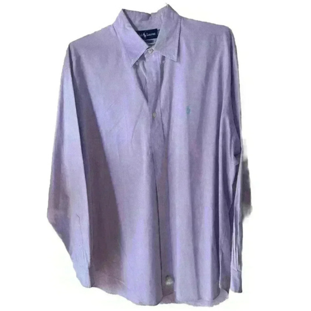 Ralph Lauren L  Blake 2 Ply Cotton Purple Small Check W/ Green Pony Button Down‎